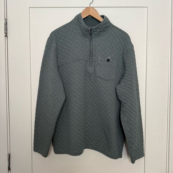 Eddie Bauer Quilted Sweater Mens Sz TXL Green Henley 1/4 Zip Pullover Outdoor - Picture 1 of 10